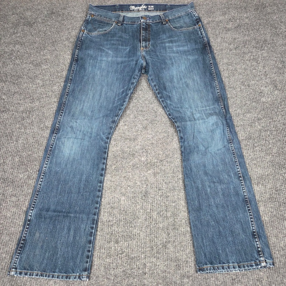 Wrangler Retro Slim Boot Jeans Mens 36x32 Medium Wash Blue Denim 77MWZRW